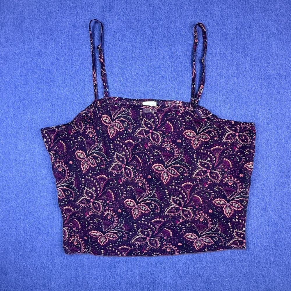 Gilligan & O'Malley Purple Paisley Floral Cami Crop Top XL Lettuce Edge Boho
